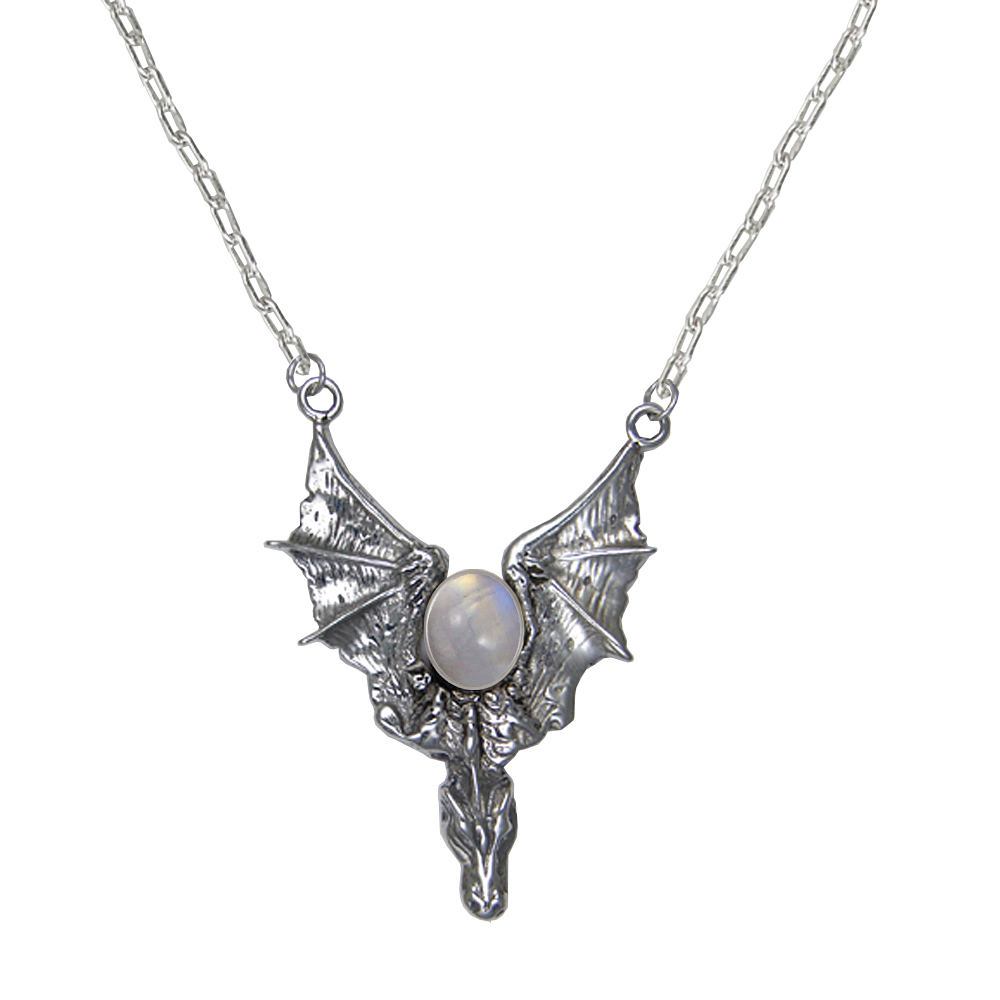 Sterling Silver Dragon of the West Necklace With Rainbow Moonstone